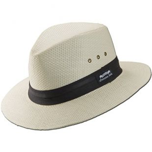 Panama Jack Natural Matte Toyo Safari Sun Hat with Black Band (White, Medium)