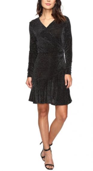 Michael Kors MH68WKH5NU Long Sleeve Silver Metallic Wrap Dress Black XL for sale online | eBay