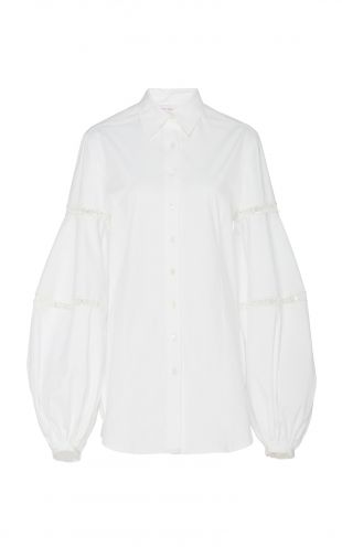 Carolina Herrera - Lace-Trimmed Stretch Cotton-Blend Shirt
