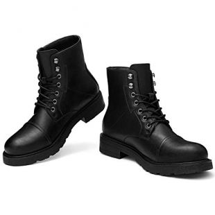 PIQYDNA Men's Motorcycle Work Dress Boots - Lace Up Cap Toe Military Tactical Combat Hiking Botas Invierno Hombre Black 10