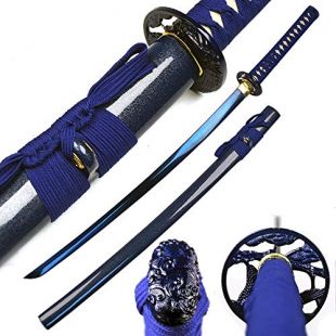 Ace Martial Arts Supply Classic Handmade Samurai Katana Sharp Sword-Musha (Pine Tree-Blue Scabbard)