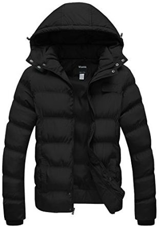 Wantdo Men's Winter Thicken Cotton Coat Puffer Jacket with Removable Hood US Large Black