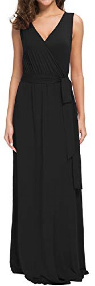 POKWAI Women Sleeveless Maxi Dress Casual Long Dresses Beach Dresses Bohemian Dresses(Black S)
