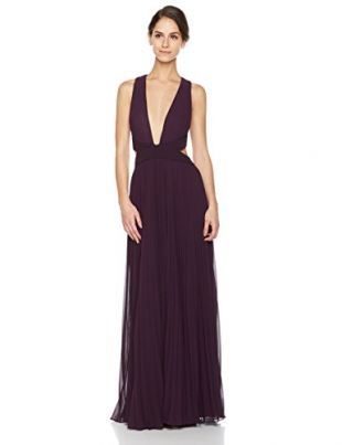 Social Graces Women's Sleeveless Plunging V-Neck Pleated Sheer Layers Cutout Maxi Dress Evening Gown
