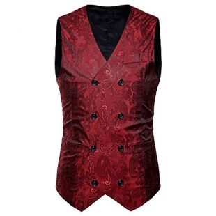 MODOQO Men's Suit Vest Double Breasted Slim Fit Retro Tuxedo Dress Waistcoat (Red,2XL)