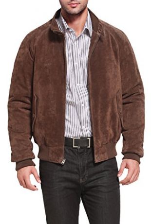 Landing Leathers Men's WWII Suede Leather Bomber Jacket Brown Large