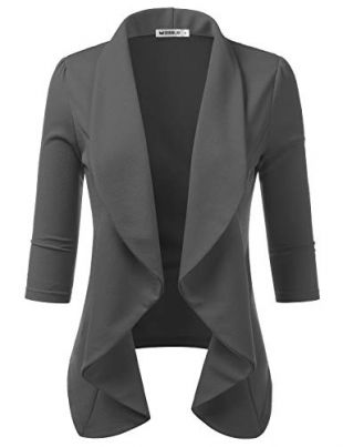 DOUBLJU Womens Lightweight Thin 3/4 Sleeve Open Front Blazer with Plus Size? Charcoal XL