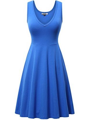 HUHOT Womens Endless Summer Dress with Pocket Beach Fit and Flared Tank Dress(Blue,Medium)