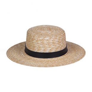 Lack of Color Women's Spencer Leather Banded Straw Boater Sun Hat (Charcoal/Natural, Small (55cm))