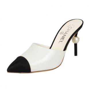Leather Cap Toe Heel Mules