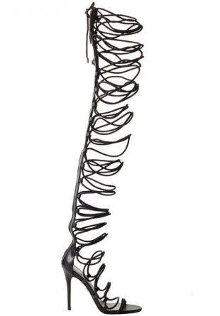 Strappy Black Thigh High Sandals