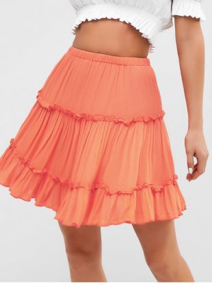 Zaful Ruffles A Line Mini Skirt orange