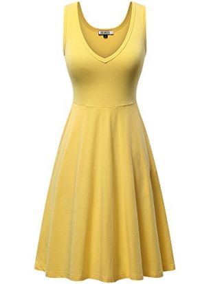 Yellow Sundress,Womens Sleeveless V-Neck Dress with Pocket Aline Flared Skater Dress(Yellow,Medium)