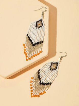 Pendants d'oreilles avec perles et blocs de couleurs 1 paire