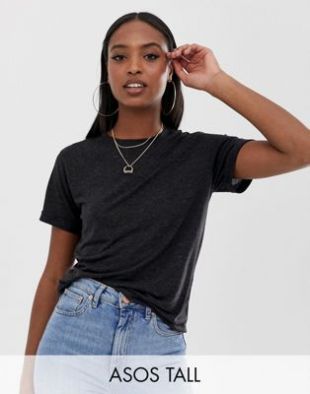 Asos t shirt with roll sleeve in linen mix in black