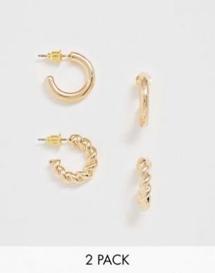 Lot de 2 mini créoles avec modèles épais torsadés et épurés Doré