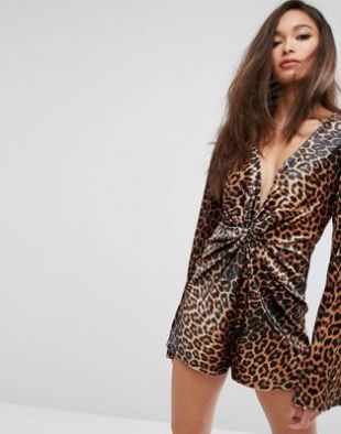 Leopard Print Velvet Playsuit