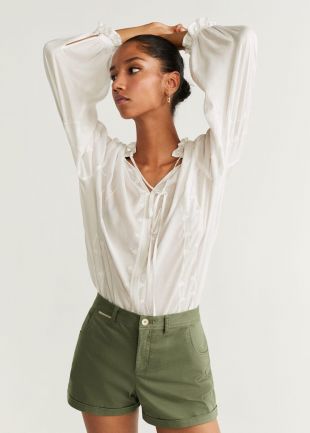 Short D'été Mango Femme Taille 38/40 - Tissu Fluide Noir Et Bleu - Occasion