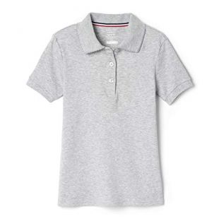 French Toast Girls' Big Short Sleeve Picot Collar Polo Shirt (Standard & Plus), Heather Gray, L (10/12)