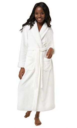 Women's Plush Soft Warm Fleece Bathrobe, Comfy Womens Robe White