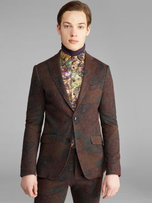 Brown Corduroy Paisley Print Jersey Blazer