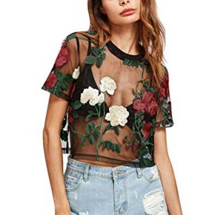 Mesh Floral Embroidered Crop Top