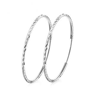 T400 925 Sterling Silver Hoops Diamond Cut Round Circle Lightweight Hoop Earrings Small and Large 25 35 45 55 65 mm Birthday Gift for Women Girls