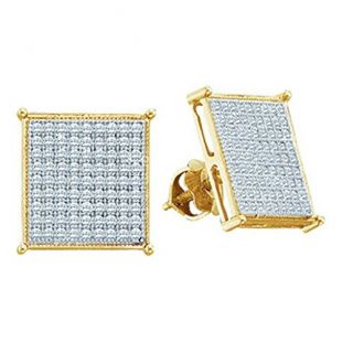 10k Gold Square Earrings 0.15cttw Diamond Mens Earrings Large 7mm Wide Screw Back (i3, j/k)