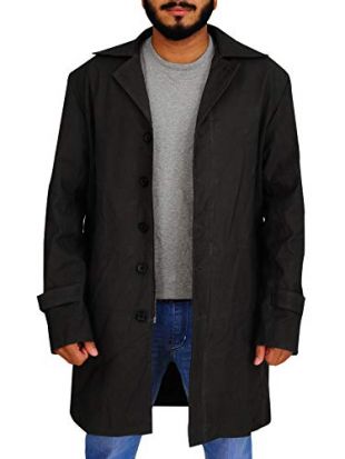 TrendHoop Dark Grey Single Breasted Cotton Trench Long Coat (Dark Grey, XX-Large)