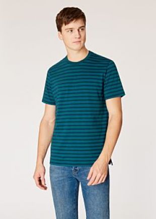 Paul Smith Tee shirt Homme Rayé Bleu Canard Et Marine En Coton Bio