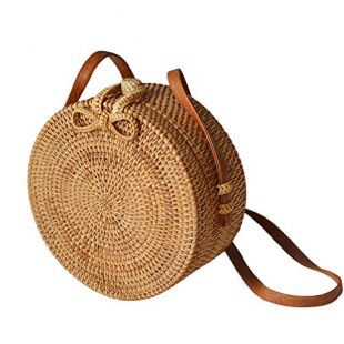 Sac à Main en Bambou,yunt fourre-Tout tissé à la Main Sac à Main Sac de Plage en Paille Demi-Lune Sac pour Femme