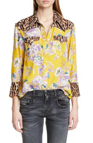 nordstrom R13 Exaggerated Collar Mixed Print Cowboy Shirt