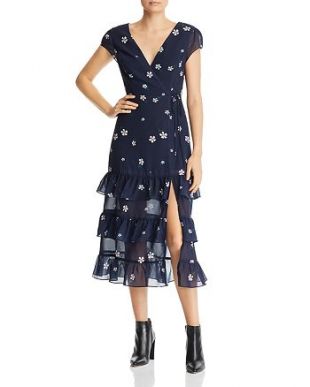 Daisy Faux-Wrap Floral-Print Midi Dress