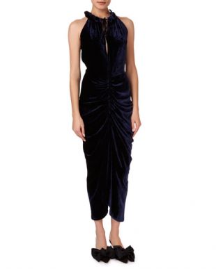 Hilo Ruched Velvet Halter Midi Dress