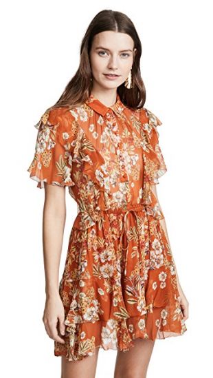 Orange Floral Ruffle Cascade Dress