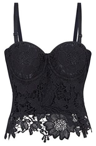 Imilan Women's Floral Lace Corset Crop Top Bustier Punk Club ((US 4-6) M, Black)