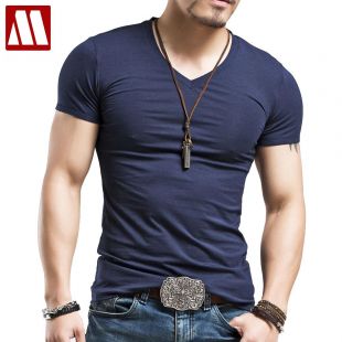 Hommes Hauts T-shirts  Coton Col en V à Manches Courtes