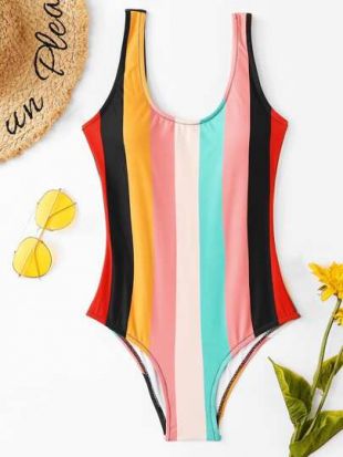 Shein - Maillot de bain une pièce rayé multicolore