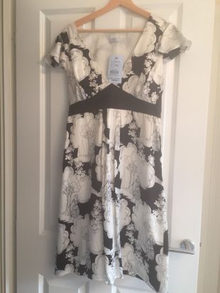Bnwt Femme Oasis Taille 14 Crème Noir Imprimé Floral A-line Tie Retour robe de soie