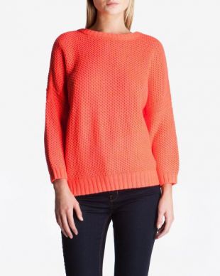 Ted Baker Aveleen Tuck Stitch Jumper Sweater WIth Bow Sz 5 US-14 XL Neon Red