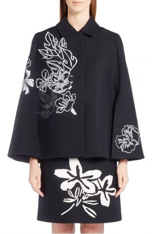 Fendi - Fendi Floral Embroidered Wool & Silk Cape