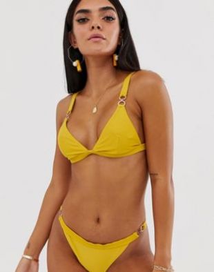 Haut de bikini triangle avec chaîne Jaune