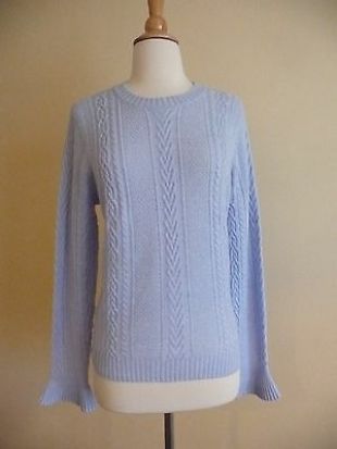 Cable Crewneck sweater with ruffle sleeves