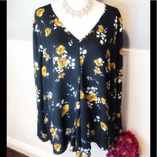 Black Top With Yellow Flowers