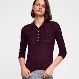 Pointelle Knit Polo Top