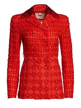 Organza Sequin Collar Double Breasted Jacket