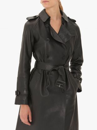 Noah Leather Trench Coat, Black