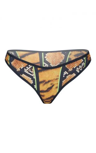 Bas de bikini échancré orange imprimé tigrures