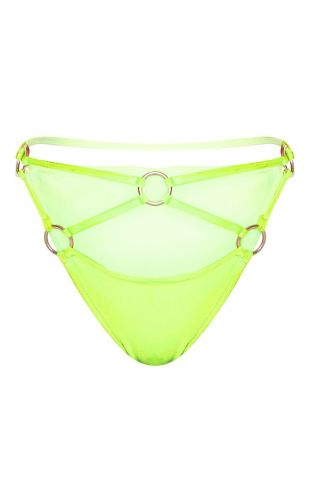 Bas de bikini vert citron fluo à lanières et détail anneau