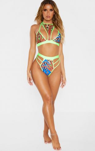 Maillot 2 pièces bandeau avec coques imprimé jungle- La Boite à Maillots
